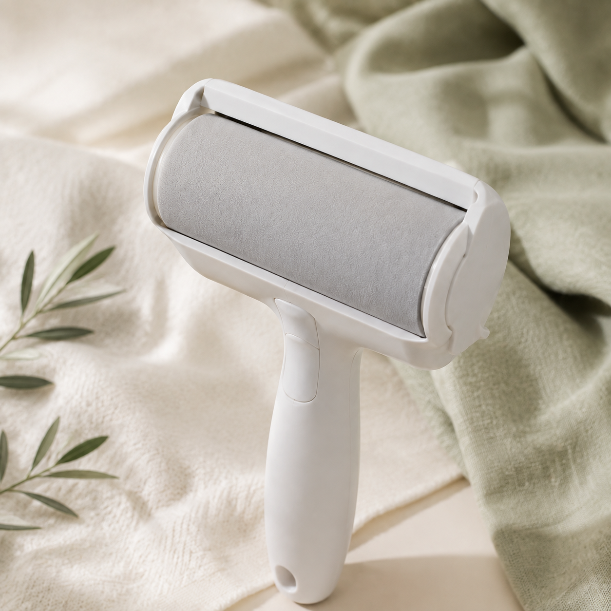 Détail du rouleau anti-poils blanc et gris
